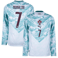 Portugal RONALDO #7 Away World Cup 2026 Long Sleeve Jersey White & Blue Men's