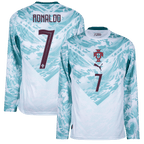 Portugal RONALDO #7 Away World Cup 2026 Long Sleeve Jersey White & Blue Men's