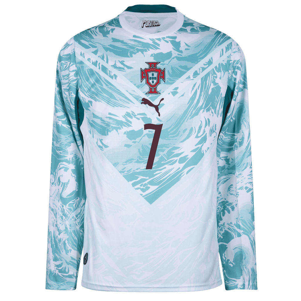 Portugal RONALDO #7 Away World Cup 2026 Long Sleeve Jersey White & Blue Men's