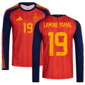 Spain LAMINE YAMAL #19 Home World Cup 2026 Long Sleeve Jersey Red Men's