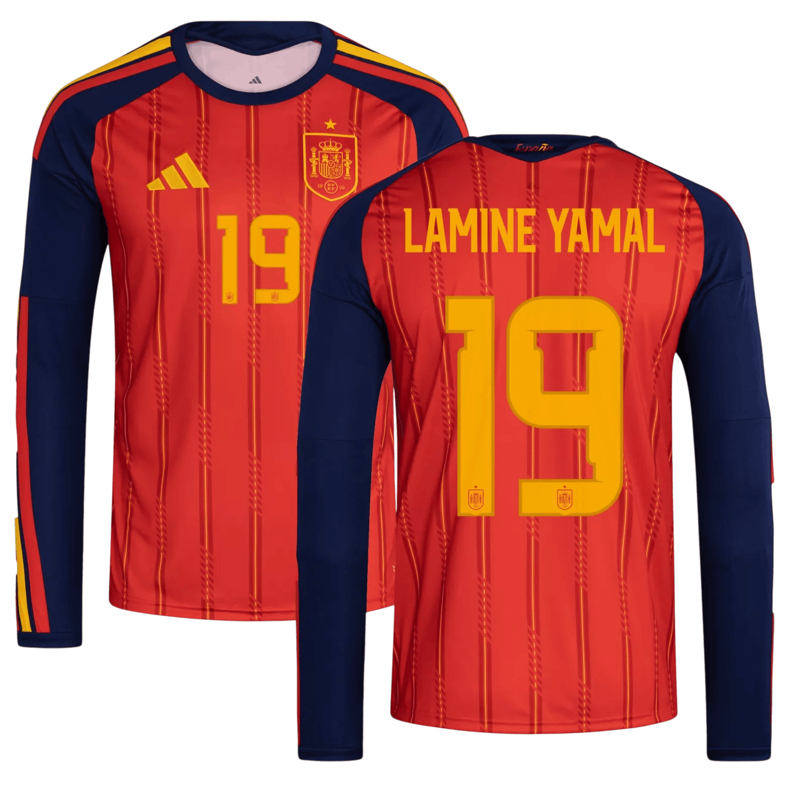 Spain LAMINE YAMAL #19 Home World Cup 2026 Long Sleeve Jersey Red Men's