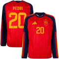 Spain PEDRI #20 Home World Cup 2026 Long Sleeve Jersey Red Men's