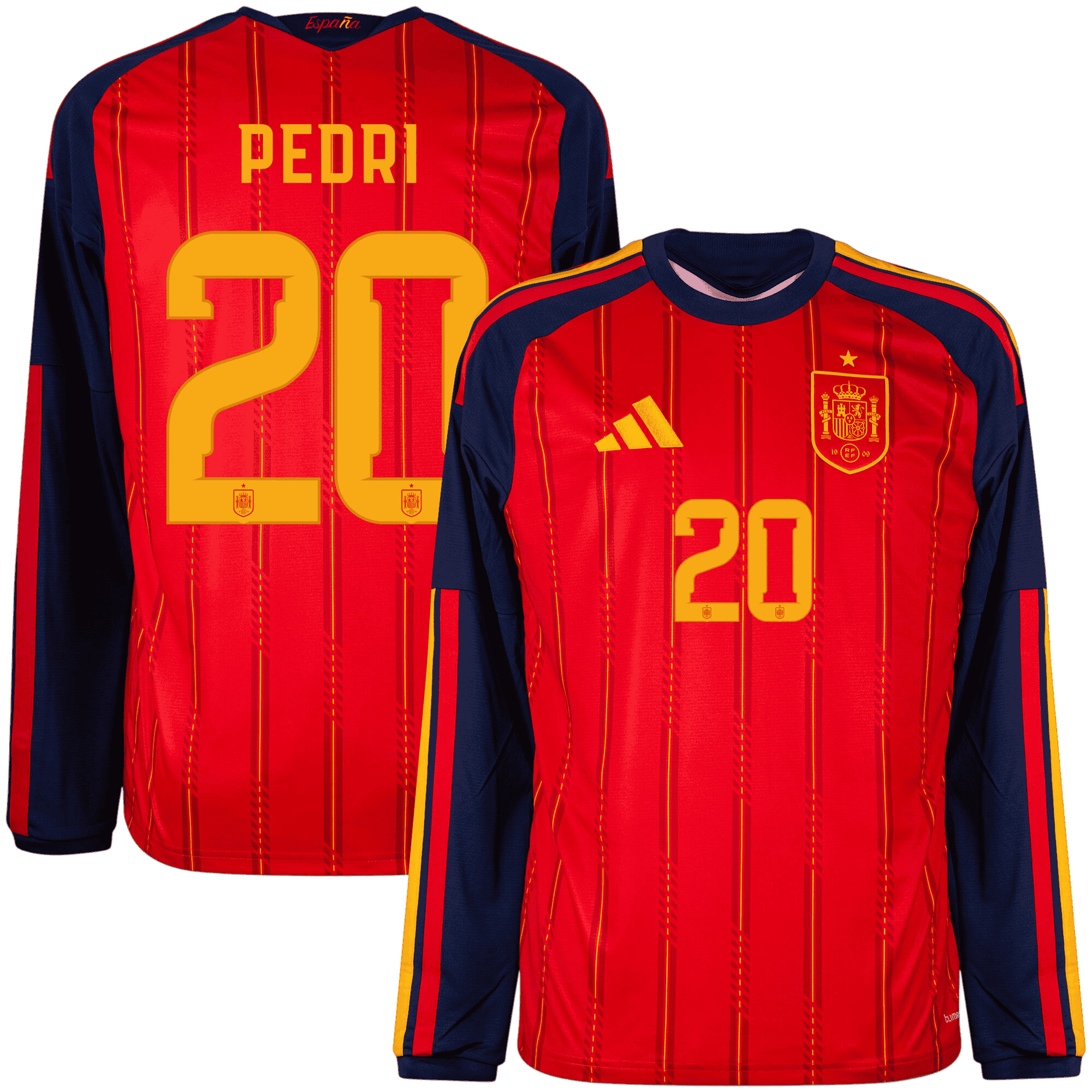 Spain PEDRI #20 Home World Cup 2026 Long Sleeve Jersey Red Men's