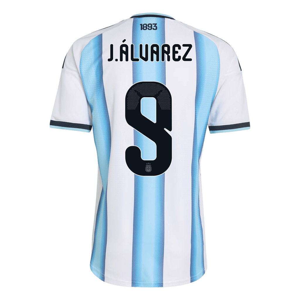 Argentina J.ÁLVAREZ #9 Home World Cup 2026 Jersey Player's Version White & Blue Men's