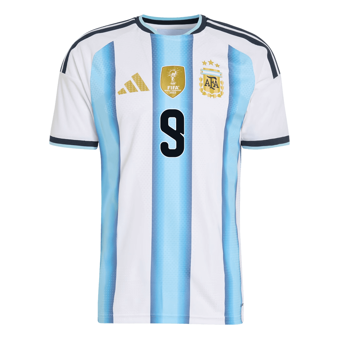 Argentina J.ÁLVAREZ #9 Home World Cup 2026 Jersey Player's Version White & Blue Men's