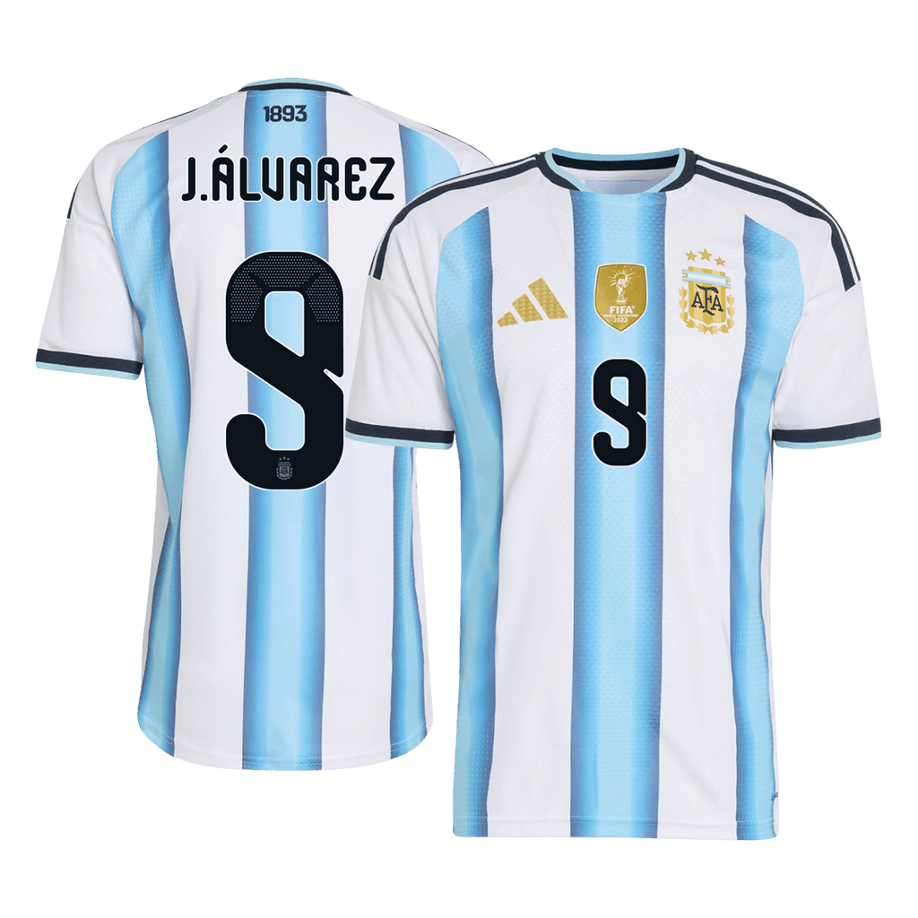 Argentina J.ÁLVAREZ #9 Home World Cup 2026 Jersey Player's Version White & Blue Men's