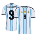 Argentina J.ÁLVAREZ #9 Home World Cup 2026 Jersey Player's Version White & Blue Men's