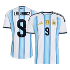 Argentina J.ÁLVAREZ #9 Home World Cup 2026 Jersey Player's Version White & Blue Men's