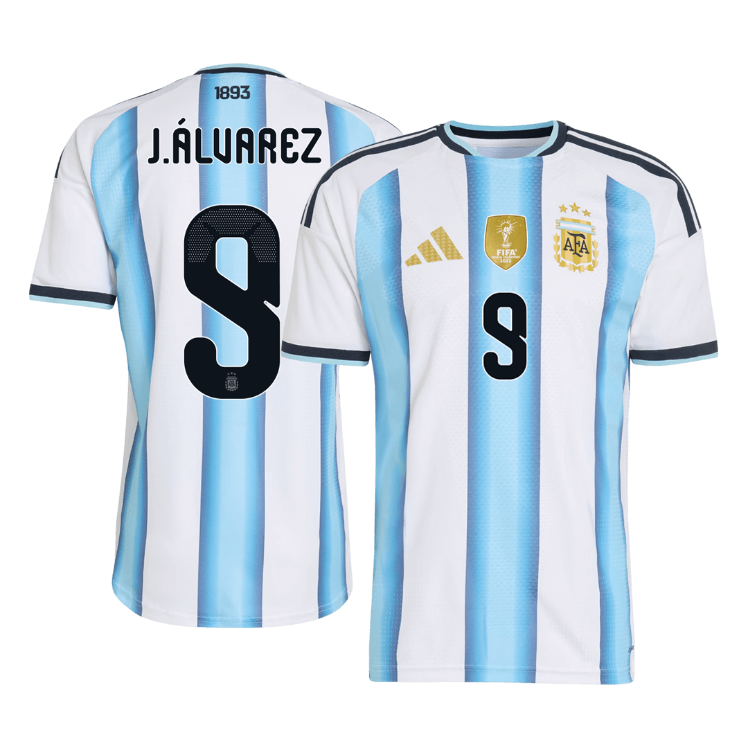 Argentina J.ÁLVAREZ #9 Home World Cup 2026 Jersey Player's Version White & Blue Men's