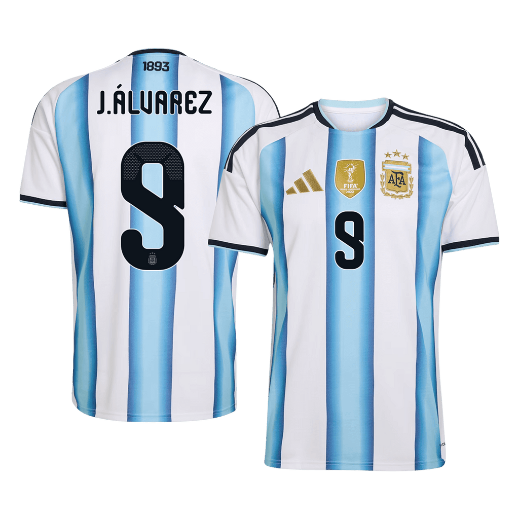 Argentina J.ÁLVAREZ #9 Home World Cup 2026 Jersey White & Blue Men's