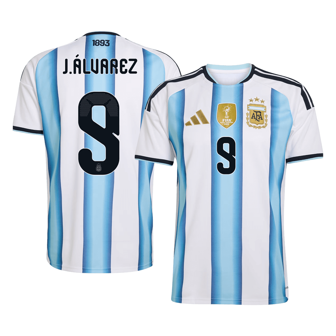Argentina J.ÁLVAREZ #9 Home World Cup 2026 Jersey White & Blue Men's