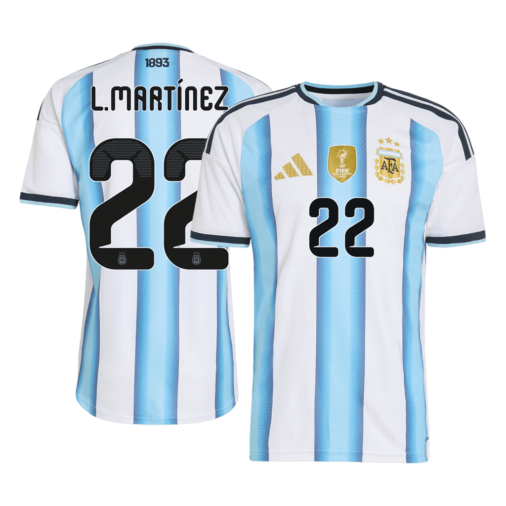 Argentina L.MARTÍNEZ #22 Home World Cup 2026 Jersey Player's Version White & Blue Men's
